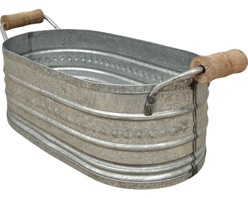 Jardinière en zinc ancien 23,5 x 13,5 x 8,5 cm Baignoire ovale en zinc avec poignées en bois