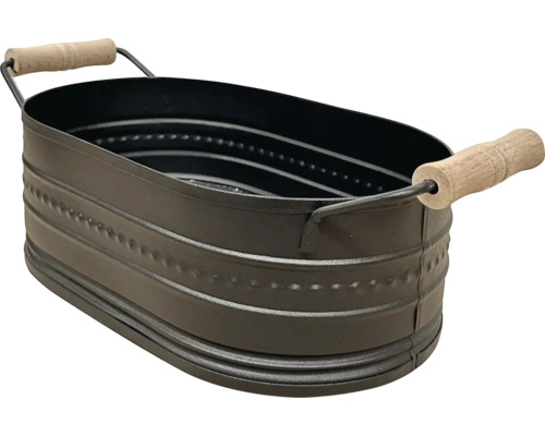 Blumenkasten Metall 28 x 17 x 9,5 cm anthrazit Ovale Pflanzschale aus Metall mit Holzgriffen