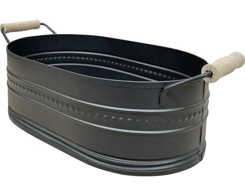 Blumenkasten Metall 34 x 20 x 11 cm anthrazit Ovale Zinkwanne mit Holzgriffen