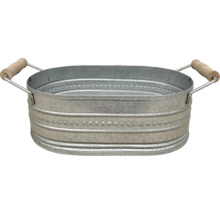 Baignoire ovale en zinc avec poignées en bois