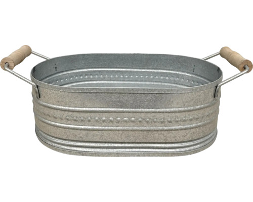 Jardinière en zinc ancien 34 x 20 x 11 cm Baignoire ovale en zinc avec poignées en bois