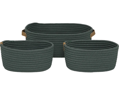 Stoffkorb grün 3 Stück 25x12x35 cm Drei geflochtene Körbe mit Griffen