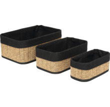 Trois paniers de rangement en rotin avec doublure en tissu