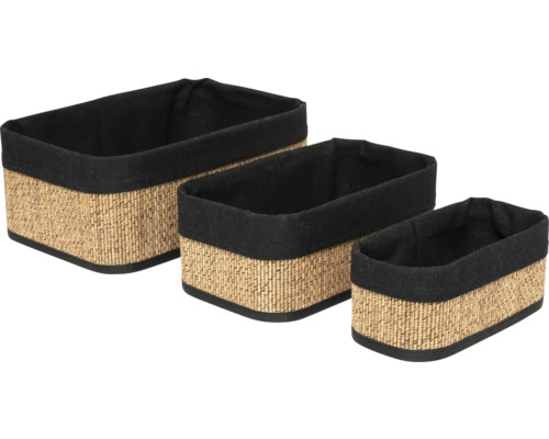 Trois paniers de rangement en rotin avec doublure en tissu