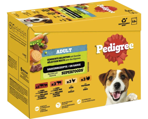 Pedigree Adult Hundenahrung mit Rind, Lamm, Leber, Huhn und Truthahn in Sauce