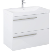 Weisser Waschtischunterschrank mit zwei Schubladen und Aufsatzwaschbecken