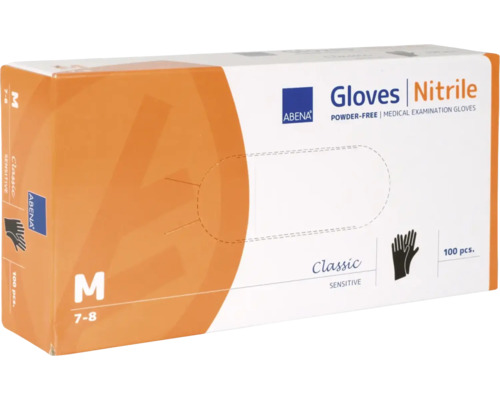 Gants de protection jetables Classic nitrile taille M noir 100 pièces Boîte de gants en nitrile Abena, taille M, 100 pièces