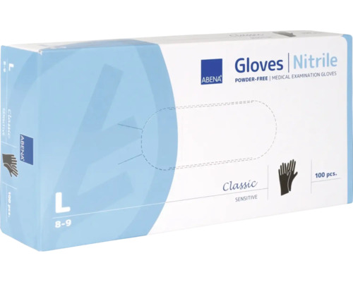 Gants de protection jetables Classic nitrile taille L noir 100 pièces Emballage de gants d'examen médicaux en nitrile Abena non poudrés