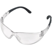 Schutzbrille mit transparenten Gläsern und schwarzen Bügelenden