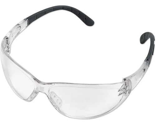 Schutzbrille mit transparenten Gläsern und schwarzen Bügelenden