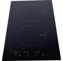 Table de cuisson à induction noire avec deux zones de cuisson et commandes