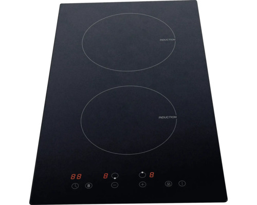 Table de cuisson à induction noire avec deux zones de cuisson et commandes