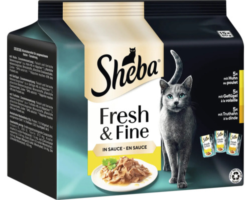 Sheba Fresh and Fine, nourriture pour chat, multipack avec poulet, volaille et dinde, 15 fois 50 grammes