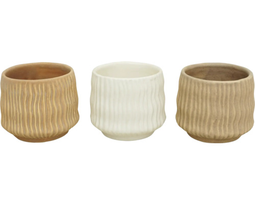 Trois cache-pots cannelés