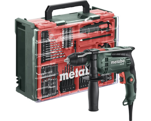 Perceuse à percussion Metabo avec jeu de forets dans une boîte à outils