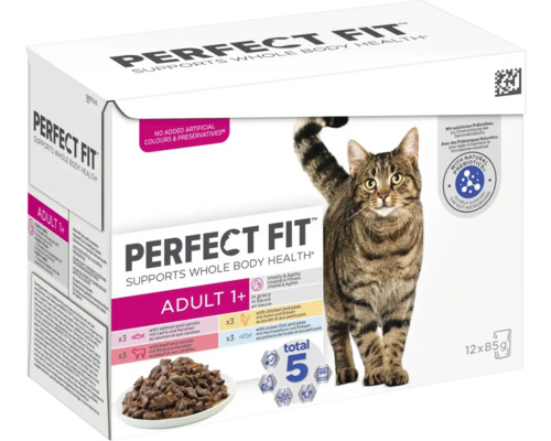 Perfect Fit Adult 1+ alimentation pour chat multi-pack avec cinq saveurs