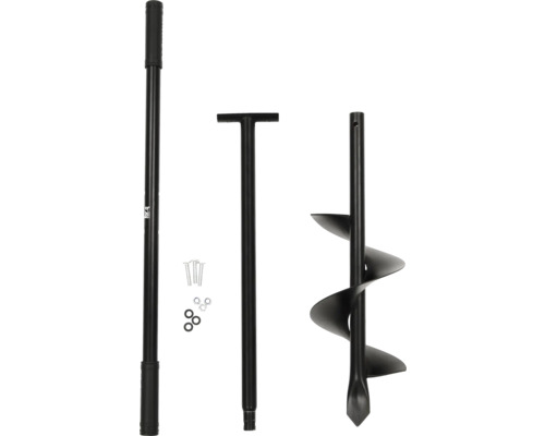 Tarière avec poignée, tête de forage et matériel de fixation