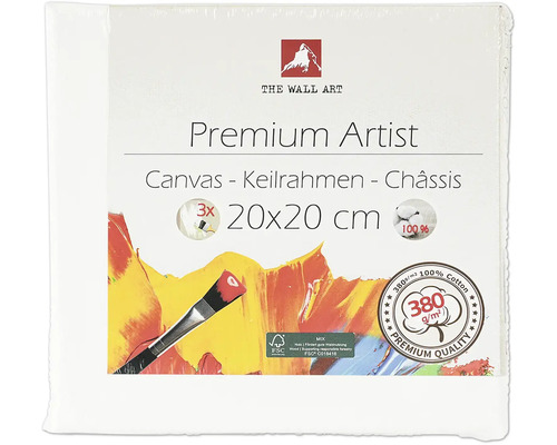 Keilrahmen 20x20 cm Premium Künstler Leinwand Keilrahmen 20x20 cm, dreifach grundiert, aus 100 Prozent Baumwolle