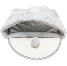 Sac de couchage gris pour chat avec fourrure