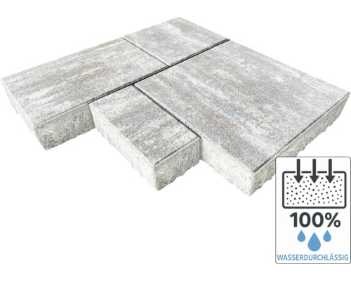 Pavé multiformat MEGADRAIN Tundra gris-marron chiné épaisseur 6 cm Pavés gris en béton avec label de perméabilité à l'eau