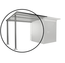 Detailansicht eines Carports mit Metallpfosten und Metalldach