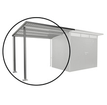Detailansicht eines Carports mit Metallpfosten und Dachkonstruktion