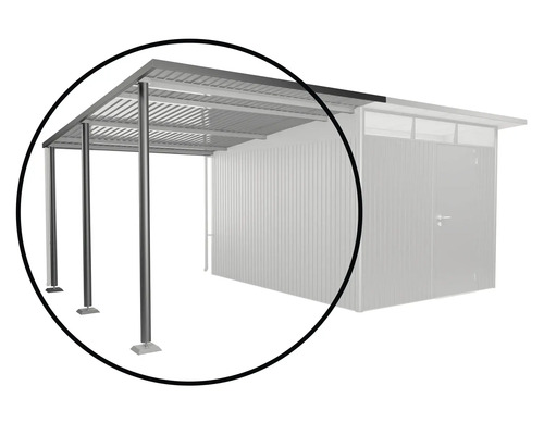 Anbaucarport aus Metall an einer Garage