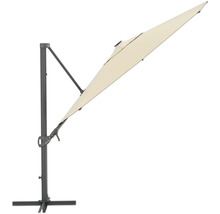 Freiarm-Sonnenschirm mit grauem Gestell und hellem Schirmtuch