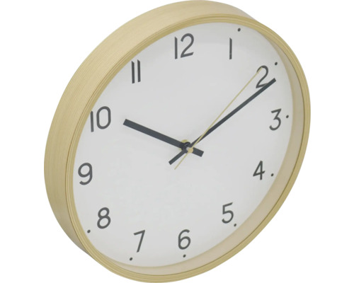Horloge murale avec cadre en bois clair et cadran