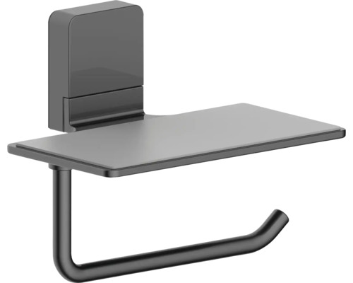 Dérouleur de papier toilette avec tablette REIKA Ovaro magnétique noir sans plaque de montage Porte-papier toilette avec étagère