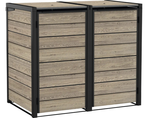 Double cache-poubelles en bois et métal