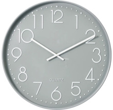 Graue Wanduhr mit Quarzwerk und Zifferblatt