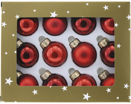 Boule de Noël verre Ø 3 cm rouge 12 pièces Emballage de douze boules de Noël rouges