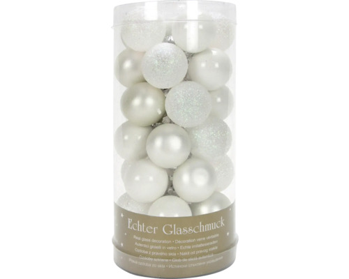 Boules de Noël en plastique 2,5 cm 35 un. blanc Paquet de boules de Noël blanches en verre