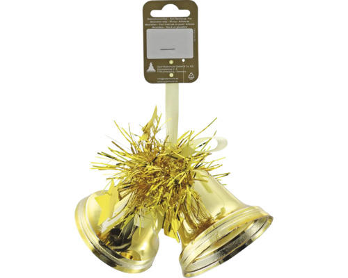 Goldene Glocken mit Lametta als Weihnachtsdekoration