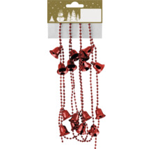 Décoration de sapin de Noël avec des cloches rouges et une chaîne de perles