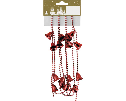 Décoration de Noël chaîne à clochettes L 180 cm rouge Décoration de sapin de Noël avec des cloches rouges et une chaîne de perles