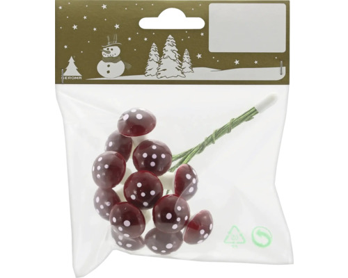 Matériel de décoration amanites tue-mouche avec fil Ø 2 cm H 3 cm 12 pièces Amanites tue-mouches décoratives en sachet