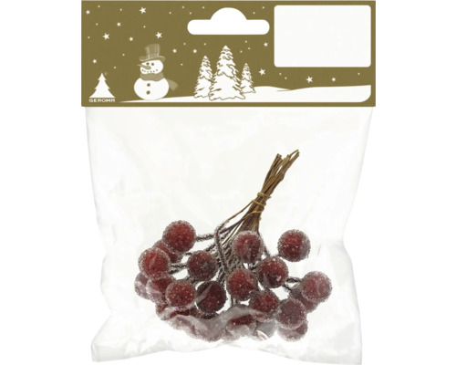 Matériel de décoration baies sur fil Ø 1,5 cm H 4 cm rouge noir givré Baies décoratives en emballage pour décorations de fête