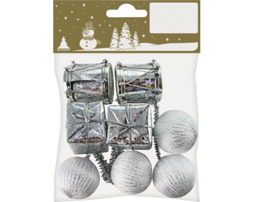 Weihnachtsbaumschmuck Set mit Trommeln, Geschenken und Kugeln
