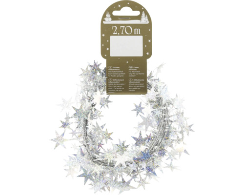 Guirlande d'étoiles argentées, 2,70 mètres de long, comme décoration