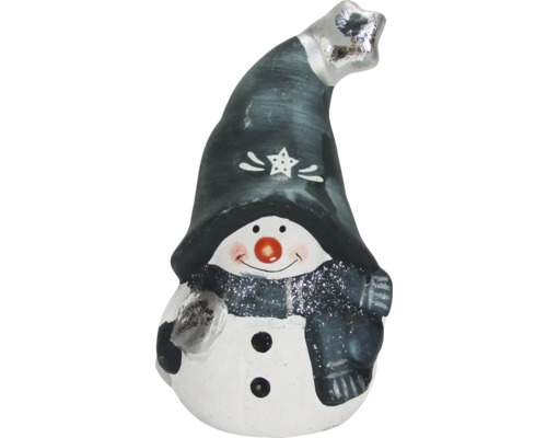 Dekorativer Schneemann mit Mütze und Schal als saisonale Dekoration