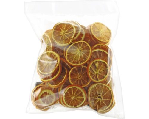 Verpackung mit getrockneten Orangenscheiben
