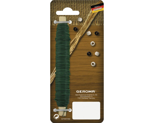 Blumendraht auf Spule mit Holzstab, Papierband und Perlen