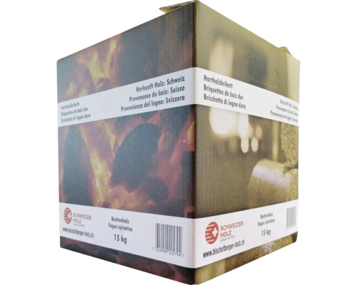 Hartholzbriketts in Kartonverpackung, Buchenholz, 15 Kilogramm