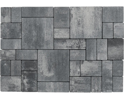 Pavé multiformat Crescendo Flex mélange anthracite gris diamant avec mini-chanfrein épaisseur 8 cm Pavés en béton posés en différents formats