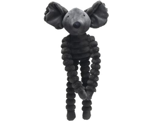 Grauer Plüschtier-Elefant mit langen, knotigen Gliedmassen als Spielzeug für Hunde.