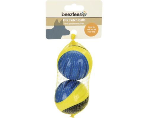 Beetztees Logo. Zwei TPR Fetch-Bälle im Netz