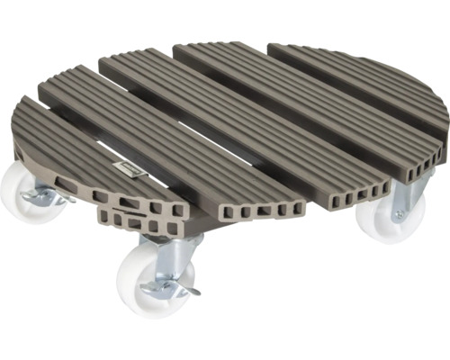 Chariot de plante Wagner System bois composite Ø 38,5 cm 150 kg taupe Support à roulettes pour bacs à fleurs en plastique avec quatre roulettes