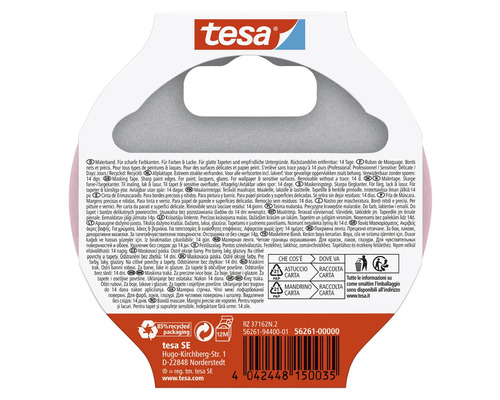 Logo Tesa. Informations sur l'élimination correcte de l'emballage conformément aux consignes de recyclage